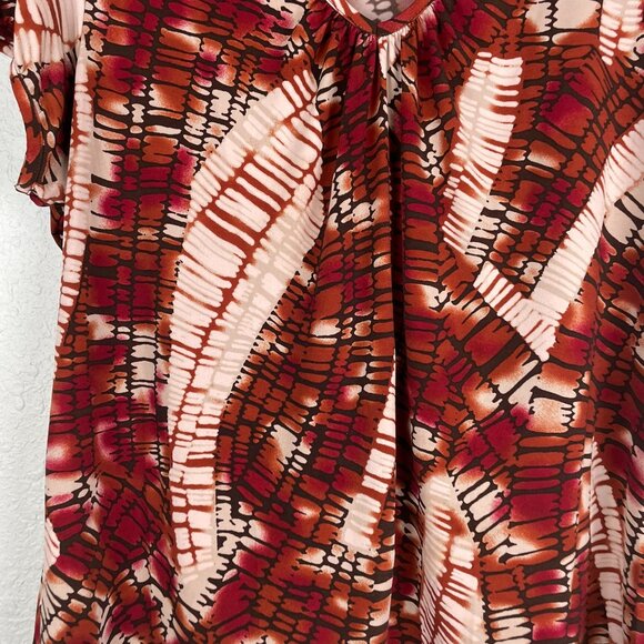 WORTHINGTON Woman Stretch 2X KNIT BLOUSE TOP Short Sleeves V-NECK Brown Black - Picture 3 of 15